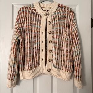 Sezane Cream and Multicolor Button-Up Cardigan